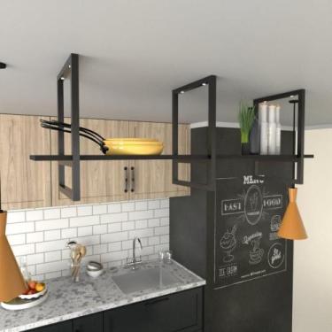 Imagem de Prateleira Industrial Suspensa Teto Cozinha pratileira prateleira mdf 