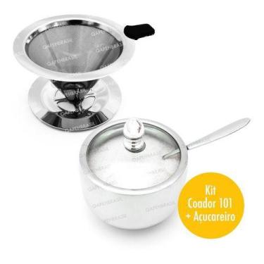 Imagem de Kit Coador De Café Pour Over 101 + Açucareiro Em Aço Inox - Uny
