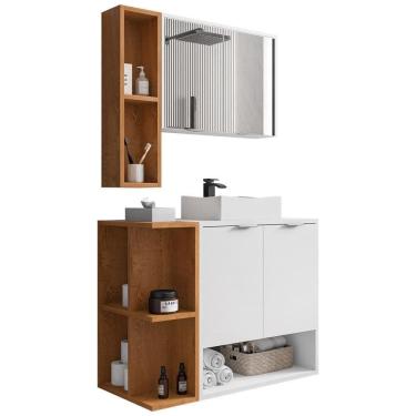 Imagem de Gabinete Para Banheiro Com Cuba E Espelho Siesta B02 Branco Naturalle - Lyam Decor