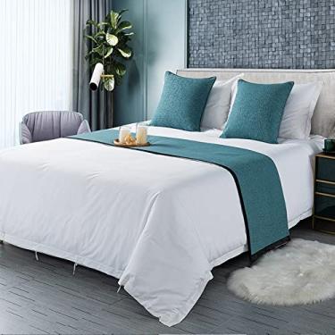 Imagem de Cachecol de corredor de cama de hotel, colchas, decoração de cama macia, proteção de cama, toalha de cauda, faixa de decoração para Queen, casal, solteiro, cama king size - Azul||California King 50 x