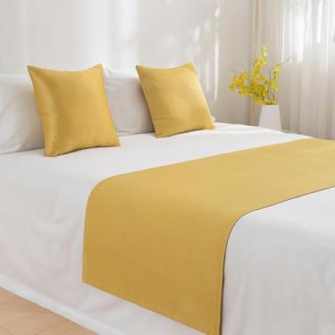 Imagem de Cachecol de corredor de cama de hotel, colchas, proteção simples, faixa de decoração de ponta de cama, cor sólida, moderna, toalha de cama luxuosa, mantas de cama para os pés da cama-amarelo||2