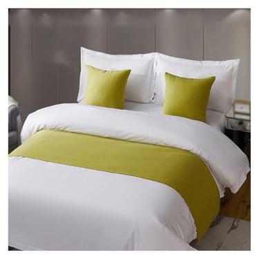 Imagem de Cachecol de corredor de cama de hotel, luxuoso, cor sólida, colcha decorativa para os pés da cama, protetor de cama de linho de algodão, capa para quarto, toalha de cauda, amarelo||Queen 19,7 x 94,4