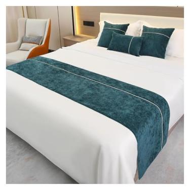 Imagem de Cachecol de cama de hotel de cor sólida, camada dupla, proteção de cama de luxo, decorativo, confortável, toalha de cama moderna, toalha de cauda, para solteiro, queen, tamanho king, azul, 50 x 179 cm