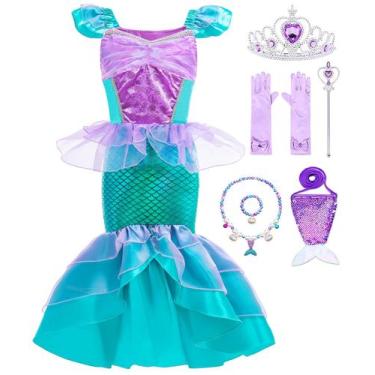 Imagem de Fantasia de sereia Oskiner para meninas e crianças, azul, tamanho 4-5 