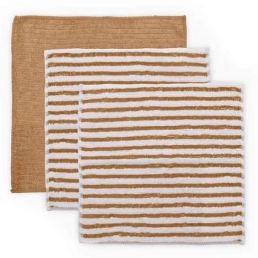Imagem de Kit Pano Multiuso Enxuga E Limpa Microfibra 3 Pçs Terracota