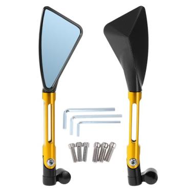 Imagem de Hihaha Espelhos retrovisores laterais para motocicleta, espelho retrovisor ajustável, liga de alumínio, 1 conjunto em tom dourado preto M8/M10 forma triangular