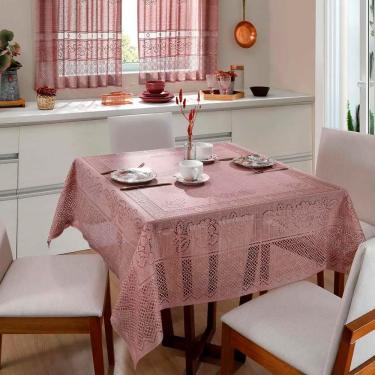 Imagem de Toalha De Mesa Interlar Renda 100% Poliéster Quadrada Color 150m X 150m 4 Lugares Rose