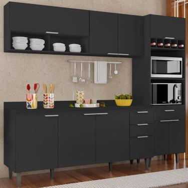 Imagem de Armário De Cozinha Com Tampo Cp02 240cm Pérola Preto Z34 - Mpozenato