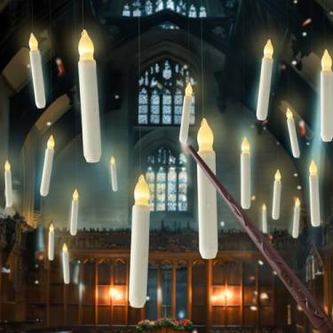 Imagem de Homemory 12 Vela Flutuante LED Cônica com Controle Remoto e Corda, Kit de Decoração com Vela de Janela para Casamento, Halloween e Natal