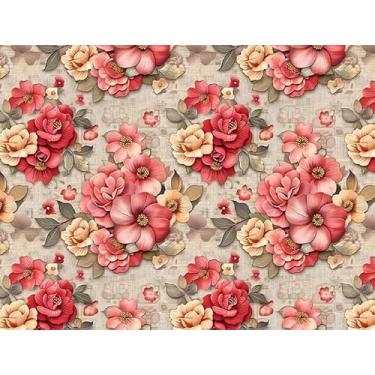 Imagem de Tecido Tricoline Estampado Digital Coleção Rosário Rosas Grandes 50x150cm Fernando Maluhy Rosa e Bege