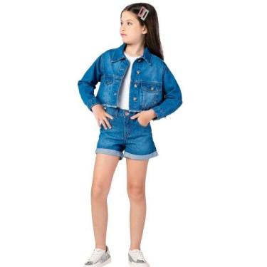 Imagem de Shorts Jeans Menina Mania Kids Com Barra Virada Bolsos e Fechamento po