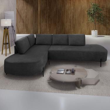 Imagem de Sofá de Canto Orgânico 4 Lugares 265cm Base de Ferro Chaise Esquerda Luna Cinza