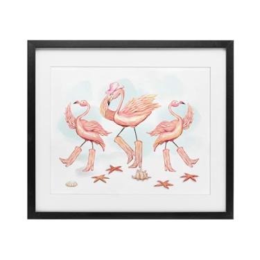 Imagem de Stupell Industries Estampa emoldurada preta de flamingos caubói dançante sob vidro por Ziwei Li, 43 x 53 cm