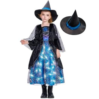 Imagem de Girls Witch Costume, 2 Pcs Deluxe Spider Dress Hat Suit for Kids Halloween Dress Up Party 4-6 Years