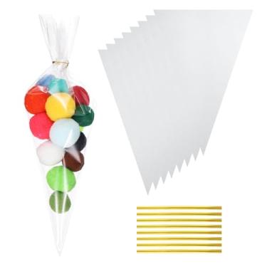 Imagem de PATIKIL Sacos de petiscos, 100 unidades de sacos de presente transparentes de 17 x 25 cm com laços torcidos presente de plástico para lembrancinhas de festa de doces, embalagem de doces, pastelaria
