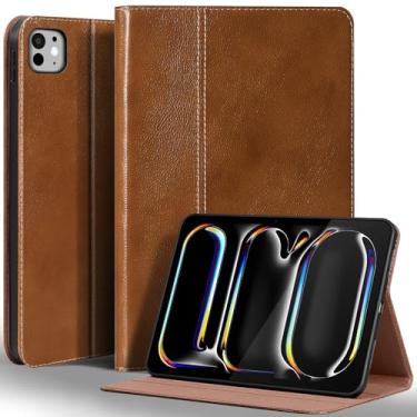 Imagem de Gexmil Capa de couro para iPad Pro de 11 polegadas M4 2024 com suporte ajustável, capa protetora à prova de choque de couro inteligente inteligente, hibernar/despertar automática, antiderrapante