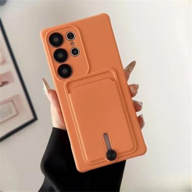 Imagem de Capa de silicone líquido para Samsung Galaxy S25 S24 S23 S22 S21 S20 Ultra Plus Fe Capa com suporte para cartão para Samsung A56 A55 A54 A34 A53 (para Galaxy S25 Ultra/Laranja)