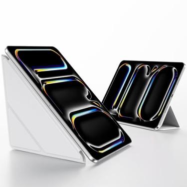 Imagem de Capa para iPad Pro de 11 polegadas (2024), capa para iPad Pro, suporte de 5 vias, suporte completo para lápis 2, capa magnética rebote, branca