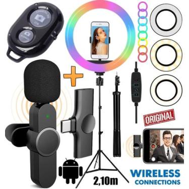 Imagem de Tripé Pedestal de Celular Microfone Wireless Tipo C Para Android Vídeo
