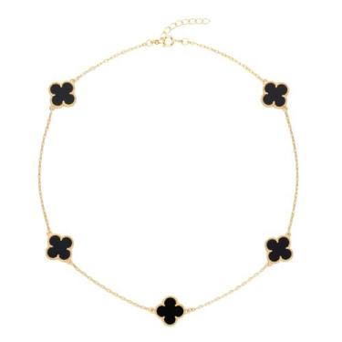 Imagem de Colar Choker Trevos Preto Virginia Folheada Ouro 18k - Papillon Semi J