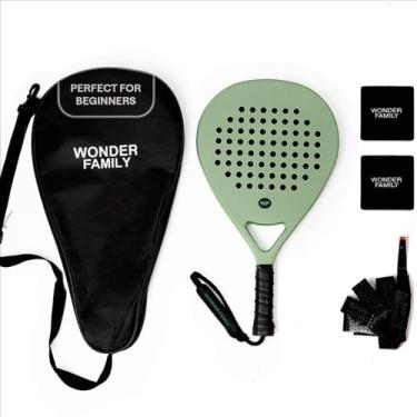 Imagem de Raquete de padel com overgrip e 2 pulseiras – espuma EVA viscoelástica, perfeitamente equilibrada – Pala de Padel – Remo de fibra de vidro para iniciantes e intermediários – Inclui bolsa de fibra 420D