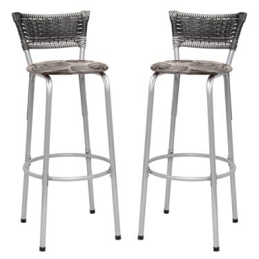 Imagem de Banquetas Junco Degradê Cyber Estrutura Prata Ideal para Bancada Balcão e Cozinha Kit 02 Unidades - Itagold (Assento Floral Marrom)