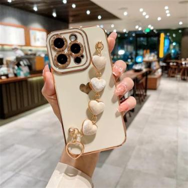 Imagem de Capa de telefone com pulseira de coração de amor macio para iPhone 11 12 13 14 15 Pro Max XS X XR 7 8 Plus SE 2020 2022 Capa protetora de fiapos, branca, para iPhone 7plus