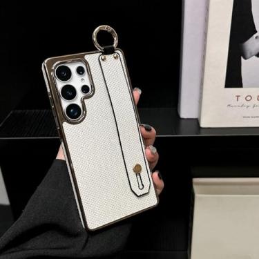 Imagem de Capa com suporte para pulseira com glitter para Samsung Galaxy S25 S24 Ultra S22 Plus S23 Fe, capa de cor sólida (para Galaxy S25+/branco)
