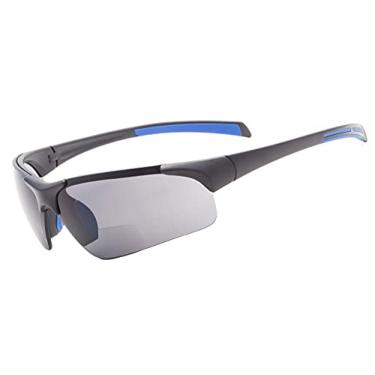 Imagem de Eyekepper TR90 Unbreakable Sports Óculos de sol bifocais meio aro sem aro beisebol, corrida, pesca, condução, golfe, softball, caminhadas, Armação preta fosca azul/lente cinza, One Size