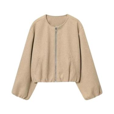 Imagem de Jaqueta Bomber Vermelha Com Zíper Para Mulheres, Soft, Cropped, Manga 