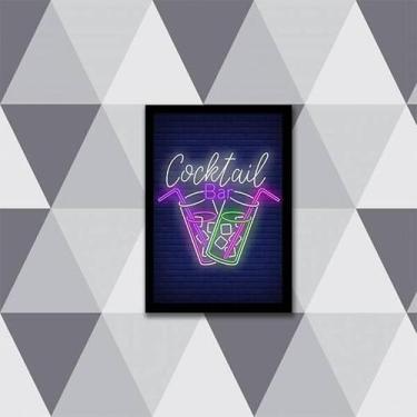 Imagem de Quadro Cocktail Bar Simulando Neon 45X34 Com Vidro Preta - Quadros On-