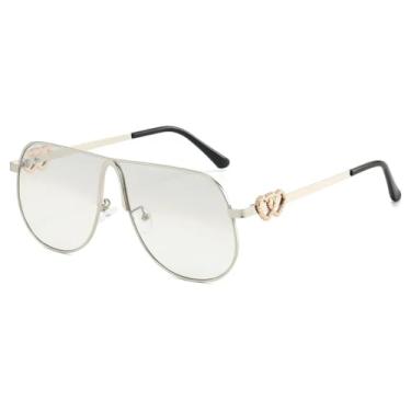 Imagem de Óculos de sol femininos da moda, armação grande, óculos de sol (prateado e espelhado)