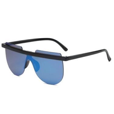 Imagem de Óculos de sol ovais da moda, óculos escuros sem armação, estilo punk, para dirigir ao ar livre, UV400 (preto e azul)