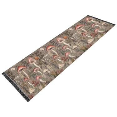 Imagem de xigua Tapete vintage de samambaia de cogumelo para corredores, 6 x 1,8 m, lavável, antiderrapante, com renda étnica, imitação de algodão e linho estilo tapete para cabeceira, cozinha, sala de estar