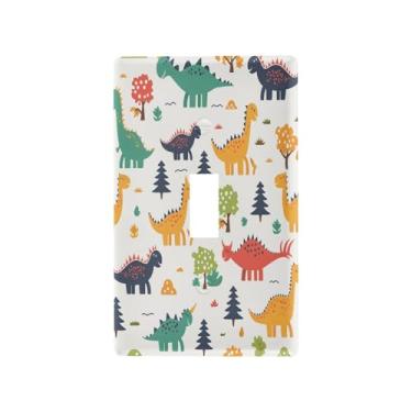 Imagem de Blueangle Capa para placa de parede para interruptor de luz - capa decorativa para interruptor de luz de dinossauros de desenho animado fofo placa de parede, tamanho 1 gangue 4,53 x 2,76 polegadas (60