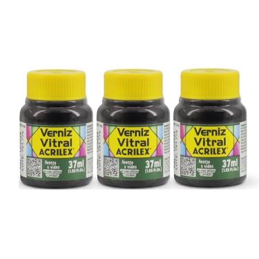 Imagem de Kit 3 Verniz Vitral Acrilex Verde Veronese 512 37ml Transparente e Brilhante para Vidro Cerâmica Porcelana Copos Garrafas Vasos Artesanato