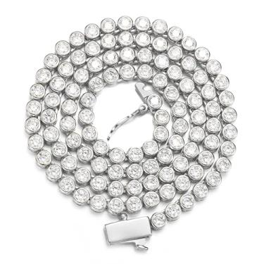 Imagem de BREN Colares de tênis com bisel para mulheres e homens, banhado a ouro branco 18 K, joia delicada de zircônia cúbica de 3 mm 16/18/50.8 cm, 18 inch, Latão, Zircônia cúbica