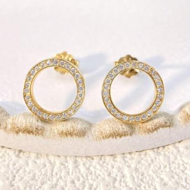 Imagem de Adequado para uso diário de festa banhado a ouro 18 K, brincos de círculo de diamante CZ da moda, joias femininas, presentes de Natal finos