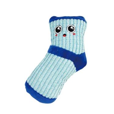 Imagem de KiBcsLic Brinquedo interativo e divertido para cães, em formato de meia recheada com apito, ideal para cães de pequeno e médio porte. Mantenha seu cão, Azul