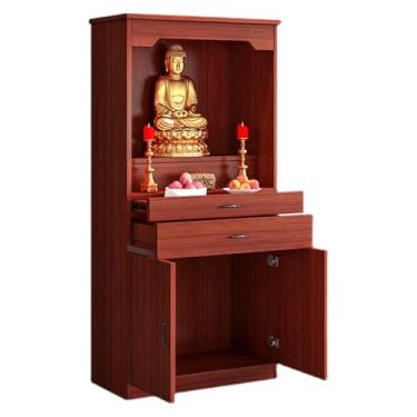 Imagem de Mesa de armário de altar budista de madeira maciça com armazenamento, santuário de meditação para orações e adoração, mesa de oferta chinesa, 80 cm/31,5 pol. vermelha, ideal para adivinhação e uso