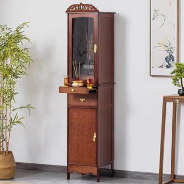 Imagem de Mesa de altar pessoal de bambu com armazenamento, armário de meditação de nicho de buda chinês, mesa de oferta budista doméstica (36 x 37 x 180 cm/14,1 x 14,5 x 70,8")
