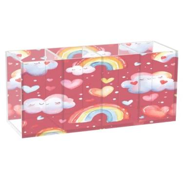 Imagem de Burbuja Porta-canetas de acrílico Valentine Rainbows, 4 compartimentos, suporte de lápis transparente para pincéis de maquiagem, acessórios de mesa de escritório em casa