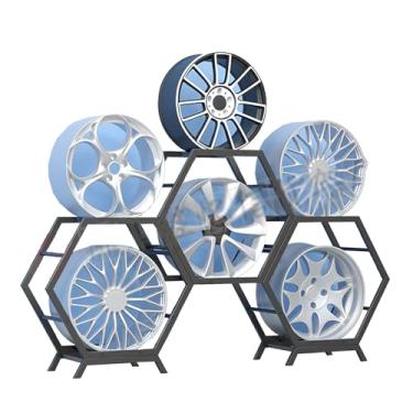 Imagem de Rack de exibição de aro de pneu empilhável resistente, organizador de pneus de aço para garagem, prateleiras de rodas de carro, suporte de armazenamento de pneus durável, suporte de cubo de carro