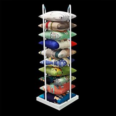 Imagem de Organizador de travesseiro com moldura de ferro resistente – conjunto de 1 a 3 prateleiras brancas de exibição para almofadas/cobertores quadrados e redondos, prateleira de hotel que economiza espaço