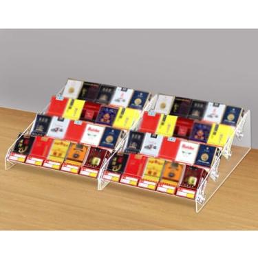 Imagem de Suporte de exibição de cigarro de acrílico transparente - organizador e dispensador de bancada, prateleiras de várias camadas para uso doméstico e comercial, tamanho: 39,5 x 20,5 x 10,7 cm