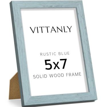 Imagem de Vittanly Porta-retrato 12 x 18 cm, moldura de madeira maciça com acrílico, inclui tapete de 10 x 15 cm, pendurar na parede ou mesa para decoração de casa, azul rústico, 1 pacote