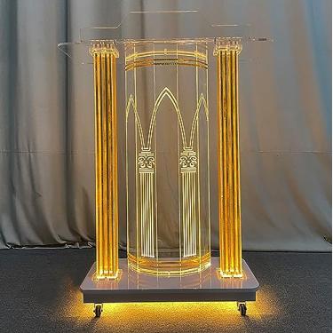 Imagem de Suporte de pódio de acrílico transparente - Púlpito moderno para sala de aula, igreja e casamentos - Púlpito de chão com ampla superfície de leitura - Organizador de fala durável e elegante