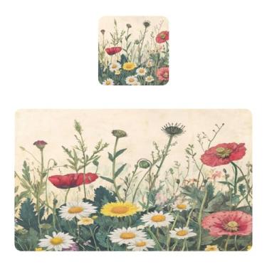 Imagem de Burbuja Jogo americano conjunto de 2, tapetes de mesa de cozinha de PVC de flores silvestres, antiderrapantes, resistentes ao calor, à prova d'água, para mesa de jantar, laváveis, 30,5 x 45,7 cm