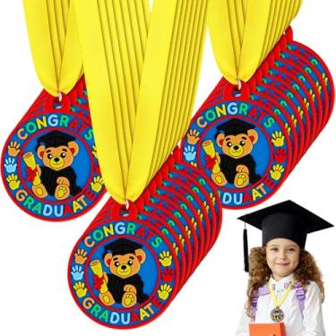 Imagem de Sratte 24 medalhas de graduação de pré-escola de jardim de infância para crianças medalhas de prêmio de graduação com fita amarela no pescoço para estudantes suprimentos de lembrancinhas de festa de