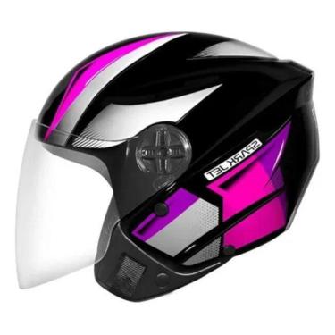 Imagem de Capacete Aberto Feminino Ebf Spark Jet Square Preto e Rosa Brilhante Moto-Feminino
